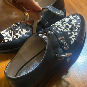 Michael Kors Cassie loafer Cow print Hair  Black Leather Shoes with buckles